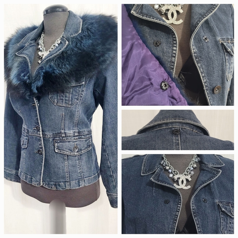 Denim Jacket with  Fur Collar - Picture 6 of 8
